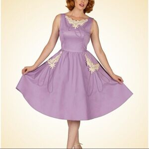 TATYANA Wisteria Lilac Lavender Purple Sleeveless Tea Dress with Embroidery